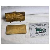 John Deere Model C Tractor Metal Identification Medallion and Exhibitor Card & Albany Pioneer Days