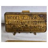 John Deere Model C Tractor Metal Identification Medallion and Exhibitor Card & Albany Pioneer Days