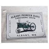 John Deere Model C Tractor Metal Identification Medallion and Exhibitor Card & Albany Pioneer Days