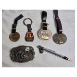 Collection of Various Key Chains and Belt Buckle