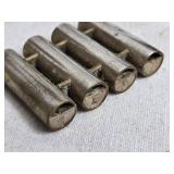 Vintage Japanese Rickshaw Figurine with Umbrella, Mouth Harp and Small Cast Iron Bucket