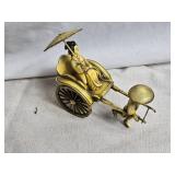 Vintage Japanese Rickshaw Figurine with Umbrella, Mouth Harp and Small Cast Iron Bucket