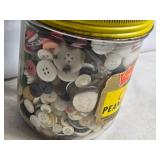 Vintage Jar of Assorted Buttons in Original Peanut Butter Container