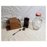 Collection of Vintage Items: Pipe Tobacco Wooden Box, Glass Storage Jar, Metal Match Holder, and More
