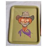 Vintage Kitchen Decor Set: 3 Colorful Serving Trays with Cowboy Themes, Clock, and Incense Holder