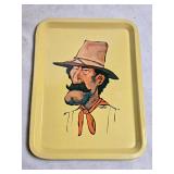 Vintage Kitchen Decor Set: 3 Colorful Serving Trays with Cowboy Themes, Clock, and Incense Holder