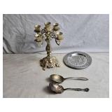 Vintage 5-Arm Candelabra with Spoons and Decorative Plate