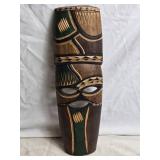 Hand-Carved Wooden Mask with Colorful Geometric Designs