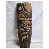 Hand-Carved Wooden Mask with Colorful Geometric Designs