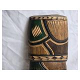 Hand-Carved Wooden Mask with Colorful Geometric Designs