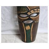Hand-Carved Wooden Mask with Colorful Geometric Designs