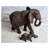 Carved Wood Elephant Figurines - Large and Small Set