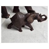 Carved Wood Elephant Figurines - Large and Small Set