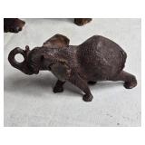 Carved Wood Elephant Figurines - Large and Small Set