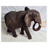Carved Wood Elephant Figurines - Large and Small Set