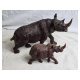 Set of 2 Decorative Rhino Figurines - Large and Small Size