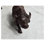 Set of 2 Handcrafted Dark Brown Wooden Buffalo Figurines