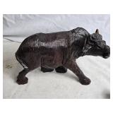 Set of 2 Handcrafted Dark Brown Wooden Buffalo Figurines