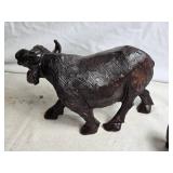 Set of 2 Handcrafted Dark Brown Wooden Buffalo Figurines