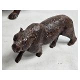 Set of 2 Handcarved Wooden Animal Figurines - Large and Small Cats