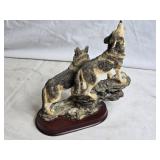 Detailed Wolf Figurine Pair on Rocky Base