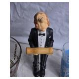 Vintage Corkscrew Figure, Glass Snack Bowl, and Coaster Set