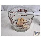 Vintage Corkscrew Figure, Glass Snack Bowl, and Coaster Set