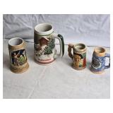 Collection of 4 Vintage Beer Steins - Budweiser and Themed Designs
