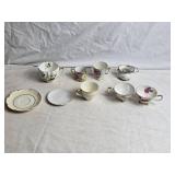 Floral Tea Cups and Saucers with Gold Trim