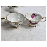 Floral Tea Cups and Saucers with Gold Trim