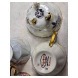 Floral Tea Cups and Saucers with Gold Trim