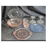 Vintage Glassware Collection Including Bowls, Plates, and Candle Holders