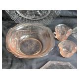 Vintage Glassware Collection Including Bowls, Plates, and Candle Holders