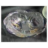 Collection of 5 Vintage Glass Pieces including Pink Basket and Etched Serving Dish