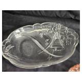 Collection of 5 Vintage Glass Pieces including Pink Basket and Etched Serving Dish