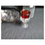 Collection of 5 Vintage Glass Pieces including Pink Basket and Etched Serving Dish