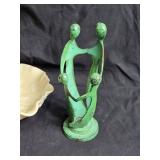 Blue Jim Beam Bottle, Floral Dish, Green Figurine