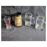 Set of 4 Vintage Beer Glasses and Mug Collection