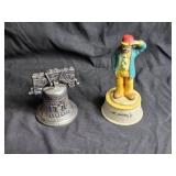 1976 Liberty Bell Coin Bank and Clown Figurine