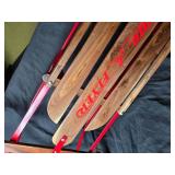 Beautifully Restored Red Metal and Wood Snow Sled with Rope Handle