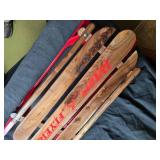 Beautifully Restored Red Metal and Wood Snow Sled with Rope Handle