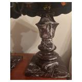 Pair of Beautiful Marble Base and Tiffany Style Stained Glass Table Lamps