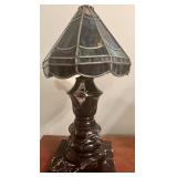 Pair of Beautiful Marble Base and Tiffany Style Stained Glass Table Lamps