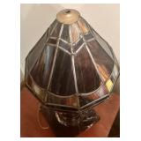 Pair of Beautiful Marble Base and Tiffany Style Stained Glass Table Lamps