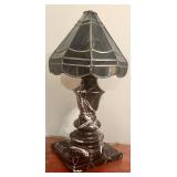 Pair of Beautiful Marble Base and Tiffany Style Stained Glass Table Lamps