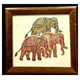 Framed Thai Elephant Temple Rubbing Print