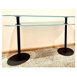 Contemporary Style Frosted Two Tiered Glass Top Console Table