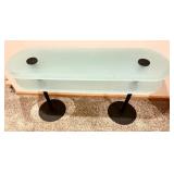 Contemporary Style Frosted Two Tiered Glass Top Console Table