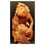 Hand Carved Monkey and Bird Figurine