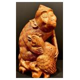 Hand Carved Monkey and Bird Figurine